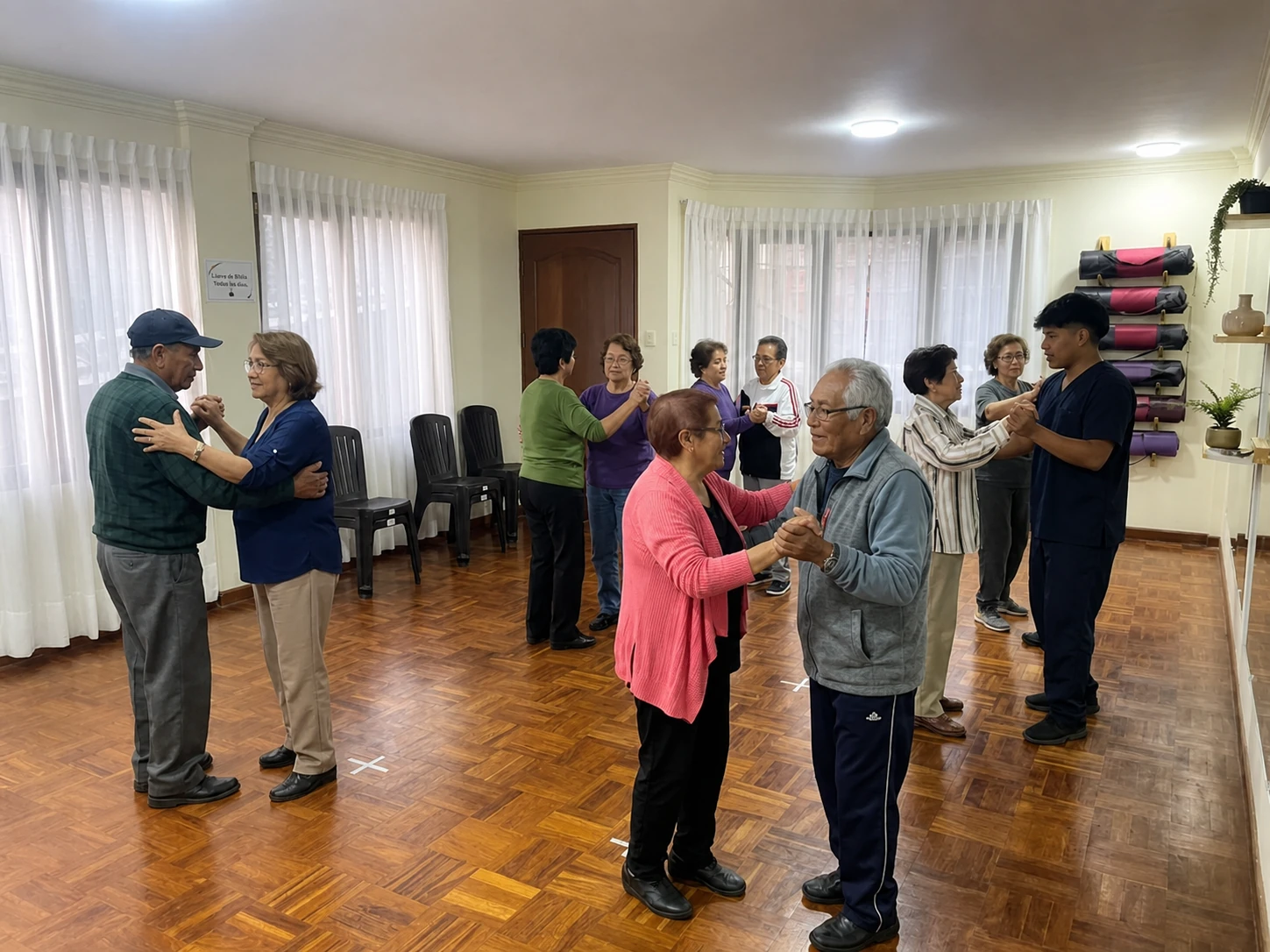Personas mayores bailando y compartiendo en Lazoss de Vida